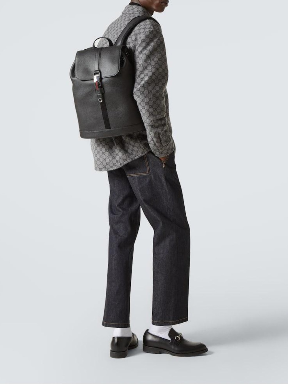 NWT Gucci Leather Backpack Black Men’s with Green Red Web